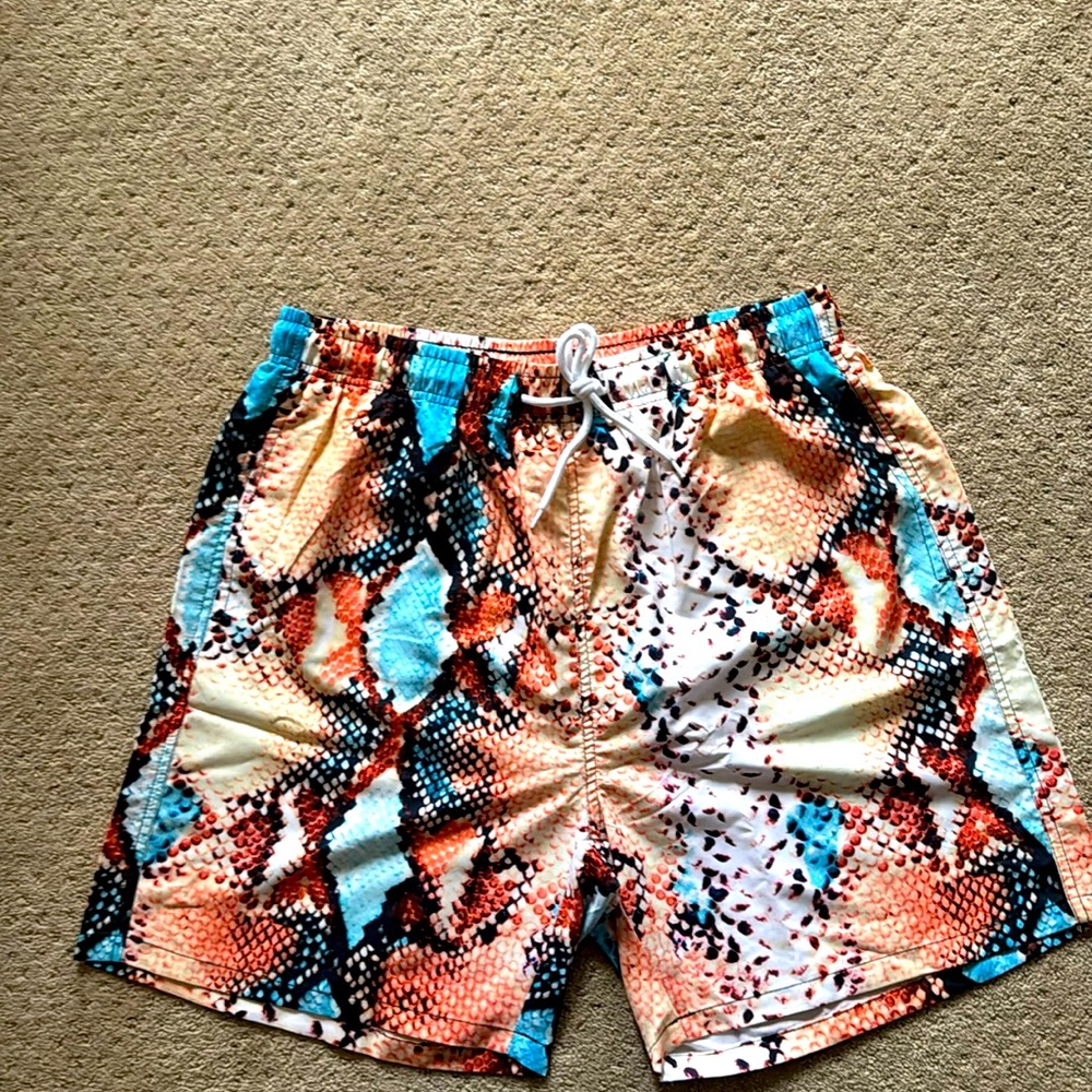 SHEIN Men’s L Swim shorts swimwear colorful snakeskin print - Picture 3 of 9